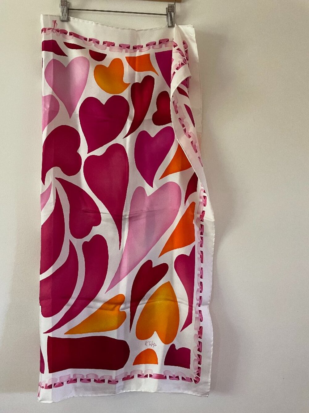 Vintage Anne Klein Heart Print Silk Scarf Breast Cancer Awareness RARE